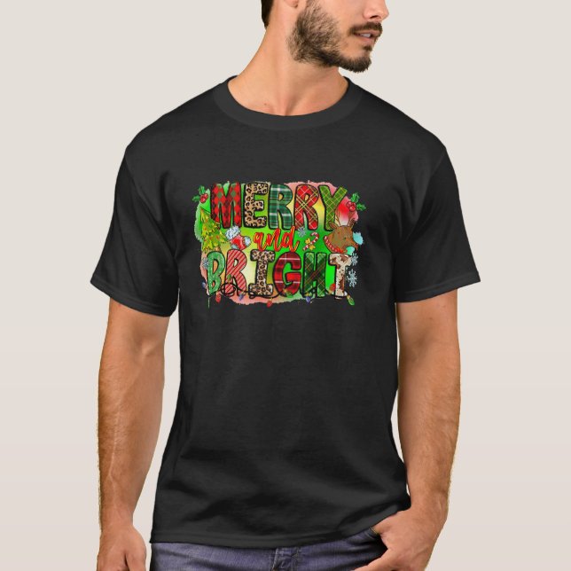 Merry and Bright jul Ljus Julafton Helgdag Buf T Shirt (Framsida)