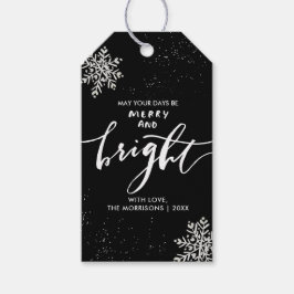 Merry and Bright jul Snowflake Anpassningsbar Blac Presentetikett