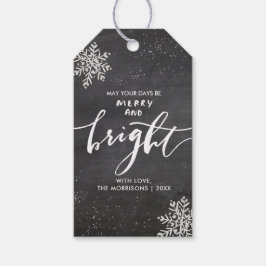 Merry and Bright jul Snowflake Chalkboard Presentetikett