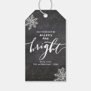Merry and Bright jul Snowflake Chalkboard Presentetikett