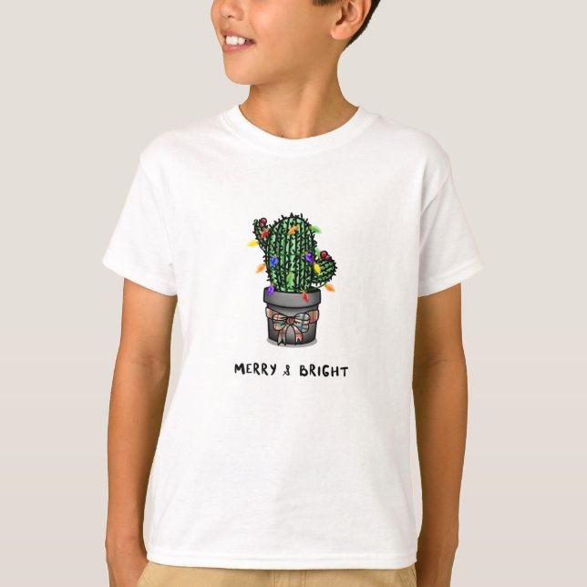 Merry and Bright Kids Helgdag Cactus T Shirt (Framsida)