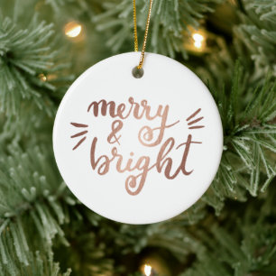 Merry and bright - koppar julgransprydnad keramik