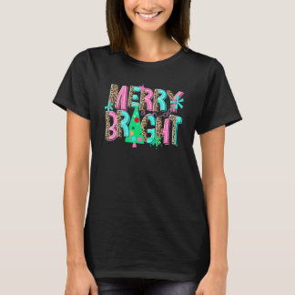 Merry and Bright Leopard Christmas Tree Xmas Holid T Shirt