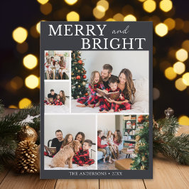 Merry and Bright Minimalist photo Family Christmas Inbjudningar
