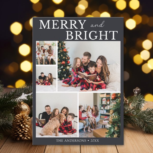 Merry and Bright Minimalist photo Family Christmas Inbjudningar (Skapare uppladdad)