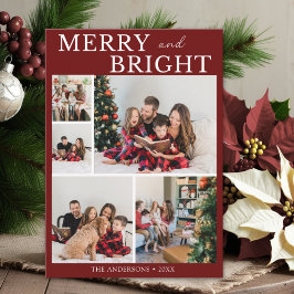 Merry and Bright Minimalist photo Family Christmas Inbjudningar