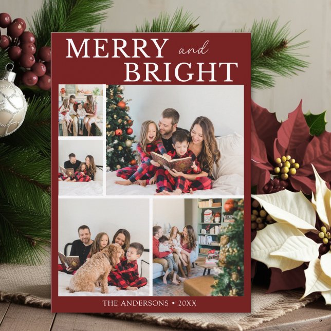 Merry and Bright Minimalist photo Family Christmas Inbjudningar (Skapare uppladdad)