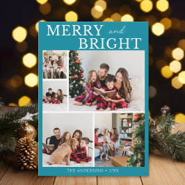 Merry and Bright Minimalist photo Family Christmas Inbjudningar