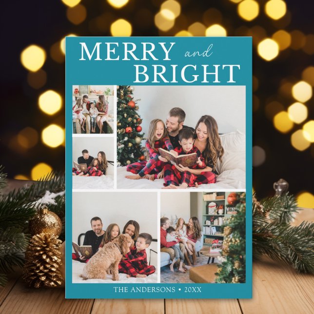 Merry and Bright Minimalist photo Family Christmas Inbjudningar (Skapare uppladdad)