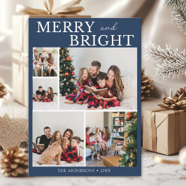 Merry and Bright Minimalist photo Family Christmas Inbjudningar