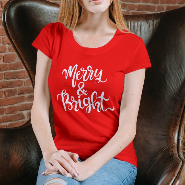 Merry and Bright Modern Red Women’s Christmas  T Shirt (Merry and Bright Modern Red Women’s Christmas T-Shirt)