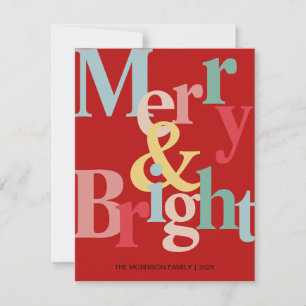 Merry and bright Modern typography Red Julkort
