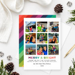 Merry and Bright Moments 2024 Photo Collage Julkort<br><div class="desc">Det var ännu ett märkligt år, men det hade sina ljusa stunder! Modern och färglös kollage stil Julhälsningar nio (9) fyrkantiga fotoblanksteg - perfekt för Instagram bilder, "Merry & Bright"-text i fet regnbåge färg, anpassningsbar svart text som kan vara personlig och en mönster diagonal regnbåge rand på kortets baksida. Fototips:...</div>