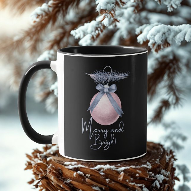 Merry and Bright Ornament Rosa Pastel Helgdag Mugg (Skapare uppladdad)