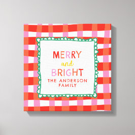 Merry and Bright Personlig Gingham Red & Rosa Canvastryck