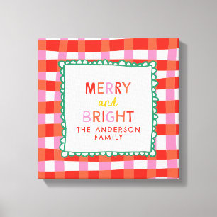 Merry and Bright Personlig Gingham Red & Rosa Canvastryck