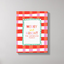 Merry and Bright Personlig Gingham Red & Rosa Canvastryck