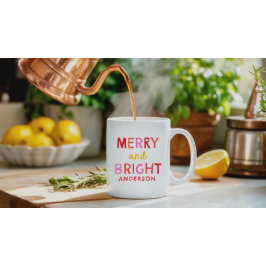 Merry and Bright Personlig Gingham Red & Rosa Mugg