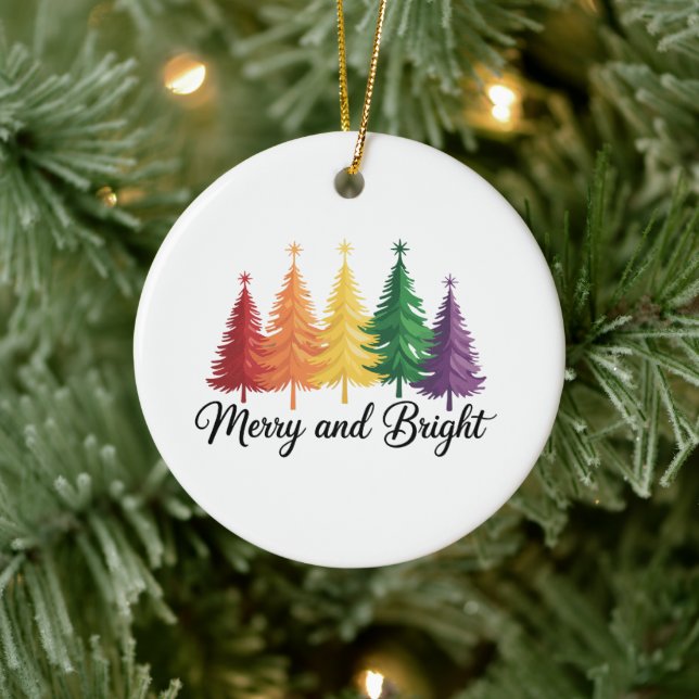 Merry And Bright Rainbow Christmas Tree Gay LGBTQ  Julgransprydnad Keramik (Träd)