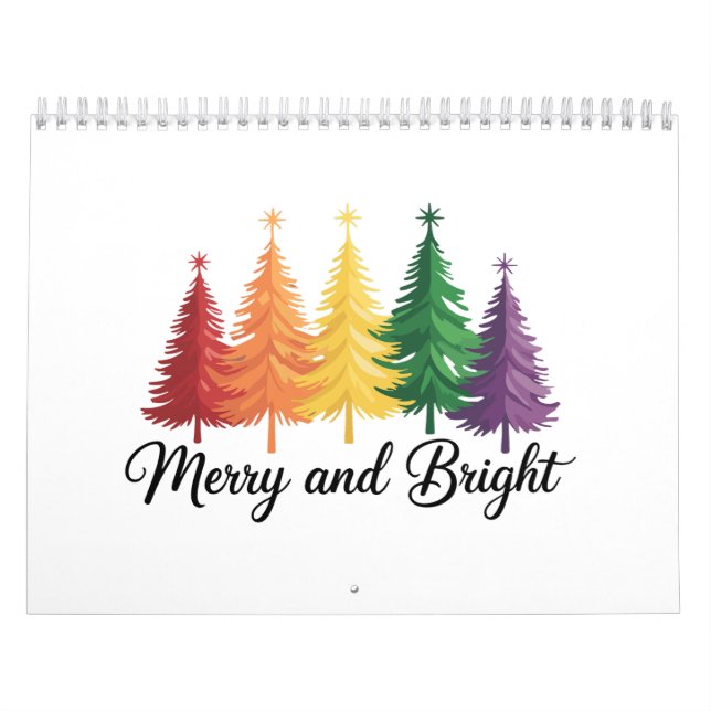 Merry And Bright Rainbow Christmas Tree Gay LGBTQ  Kalender (Omslag)