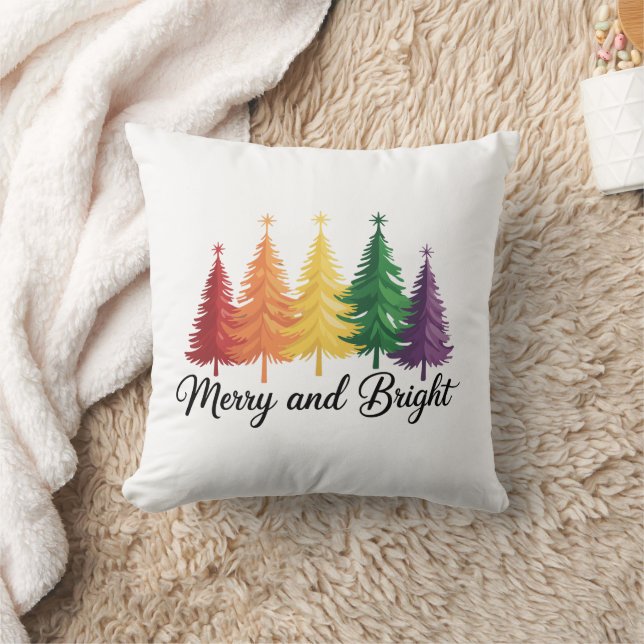 Merry And Bright Rainbow Christmas Tree Gay LGBTQ  Kudde (Filt)