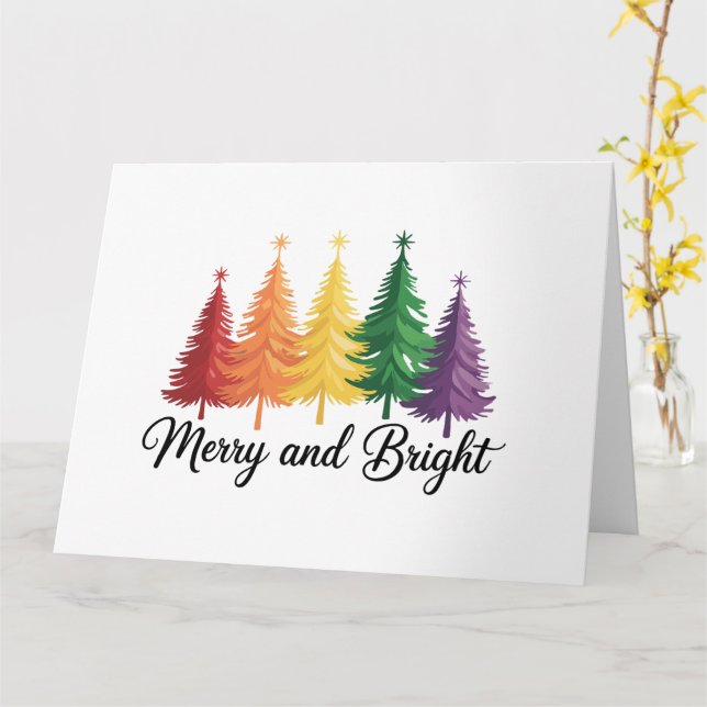 Merry and Bright Rainbow Julgran Gay HGBTQ Kort (Gul blomma)