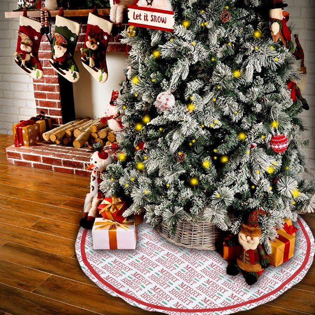 Merry and Bright Red and Grönt Julgransmatta Borstad Polyester (Skapare uppladdad)