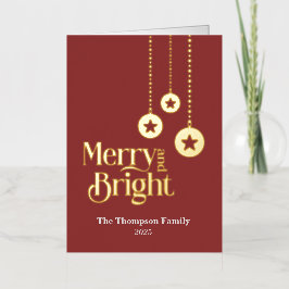 "Merry and Bright" Red Foled Foil Helgdag Card