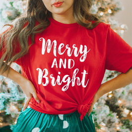Merry and Bright Red Modern Script Womens Holiday T Shirt