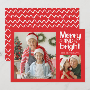 Merry and Bright Red n White Photo-julkort Inbjudningar