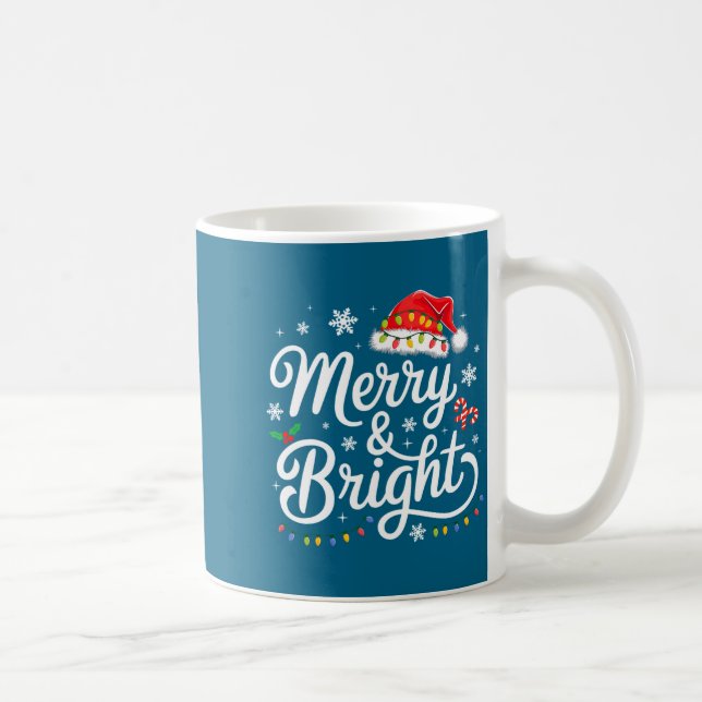Merry And Bright Red Santa Hat Xmas Lights Holiday Kaffemugg (Höger)