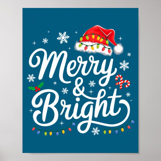 Merry And Bright Red Santa Hat Xmas Lights Holiday Poster (Framsidan)