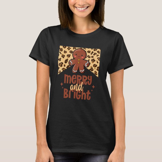 Merry and Bright Retro Christmas Gingerbread Weste T Shirt (Framsida)