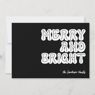 Merry and Bright Retro Trendig White Black Julkort