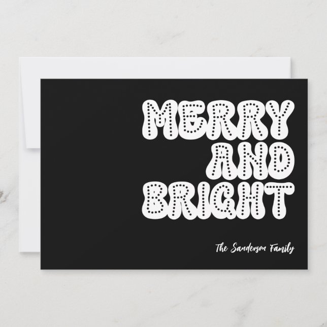 Merry and Bright Retro Trendig White Black Julkort (Framsida)