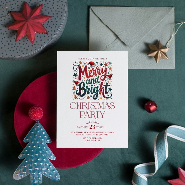 Merry and Bright Retro Typography Party Invite Inbjudningar (Skapare uppladdad)