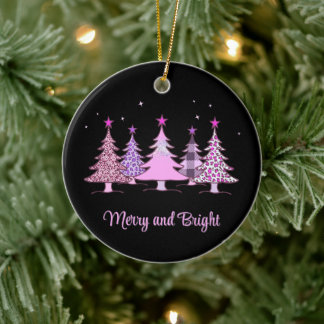 Merry and Bright Rosa Julafton Träd Black Ornament