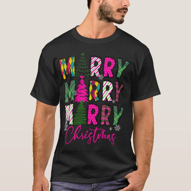Merry and Bright Rosa Julgran Rosa T Shirt (Framsida)