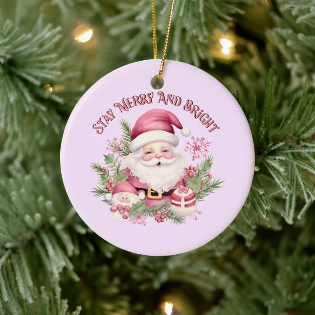 Merry and Bright - Rosa Santa Santa Julgransprydnad Keramik (Träd)