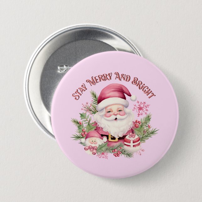 Merry and Bright - Rosa Santa Santa Knapp (Framsida & baksida)