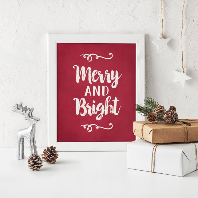 Merry and Bright Rustic Red Helgdag Wall Poster (Skapare uppladdad)