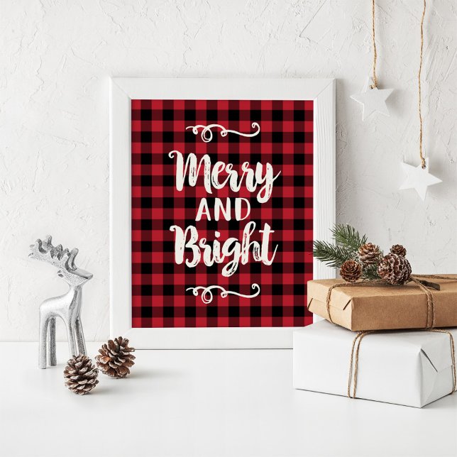 Merry and Bright Rustic Red Plaid Holiday Wall Poster (Skapare uppladdad)