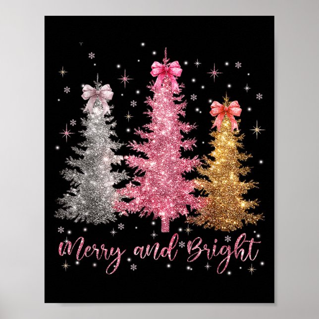 Merry And Bright Santa Christmas Tree Lights Pajam Poster (Framsidan)