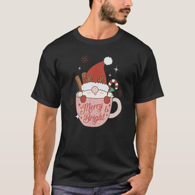 Merry And Bright Santa Hat Reindeer Christmas Hot  T Shirt (Framsida)