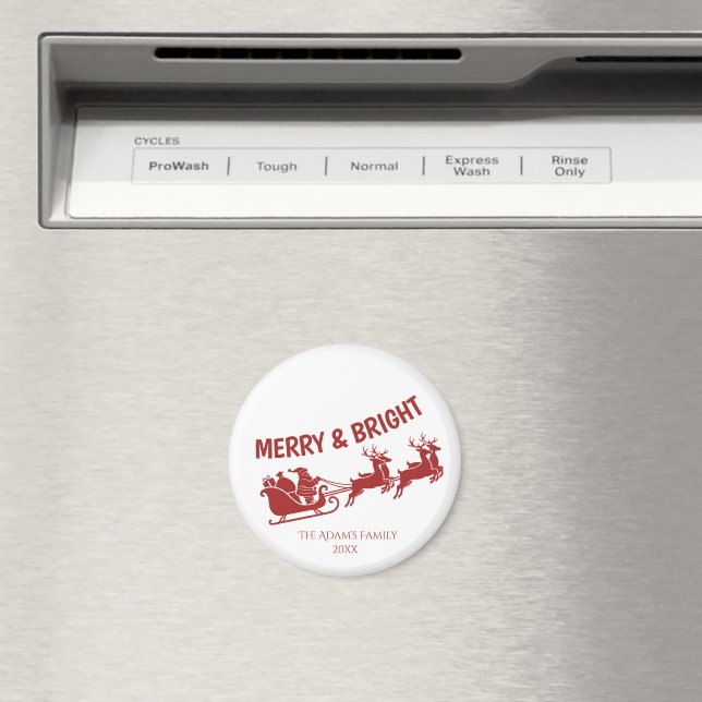 Merry and Bright Santa Sleigh Christmas Magnet (In Situ (Dishwasher))