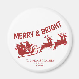Merry and Bright Santa Sleigh Christmas Magnet