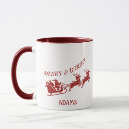 Merry and Bright Santa Sleigh Christmas  Mugg