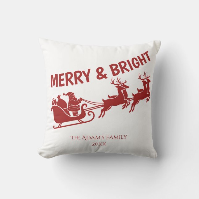Merry and Bright Santa Sleigh Christmas Photo  Kudde (Framsida)
