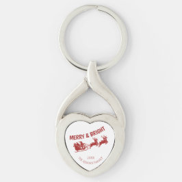 Merry and Bright Santa Sleigh Christmas Twisted Heart Silverfärgad Nyckelring