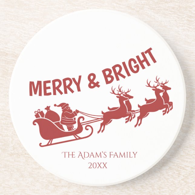 Merry and Bright Santa Sleigh Christmas  Underlägg (Framsidan)